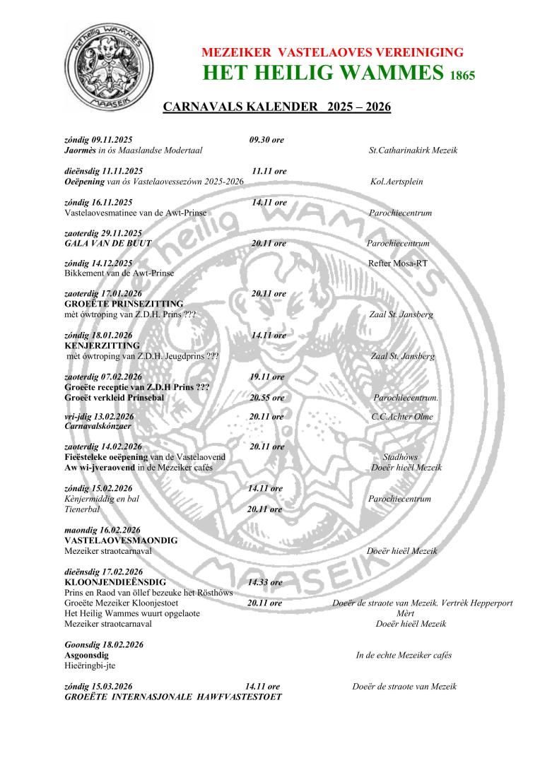 Kalender 2025-2026 HHW